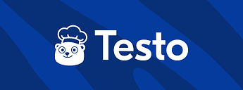 Testo banner showing its chef gopher mascot on a blue background